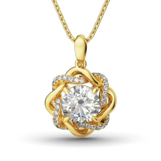 Cleo Encrusted Love Knot Moissanite Pendant Necklace
