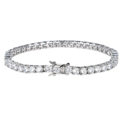 Elevate your wrist with the Elise Moissanite Tennis Bracelet, showcasing dazzling moissanite stones set in sterling silver plated in white gold. Each gemstone radiating unparalleled brilliance. This timeless piece adds glamour and sophistication to any ensemble, perfect for all occasions. Perfect diamond alternative jewelry. Join the Elejoux family and enjoy wearing beautifully crafted fine jewelry with elegant style and high quality.