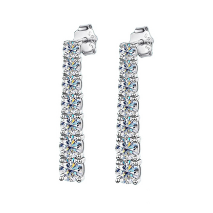 Moissanite drop earrings, 18K white gold plated, high quality sterling silver, 7 round cut stones, beautiful and elegant style, fit for daily wear and formal occasions.