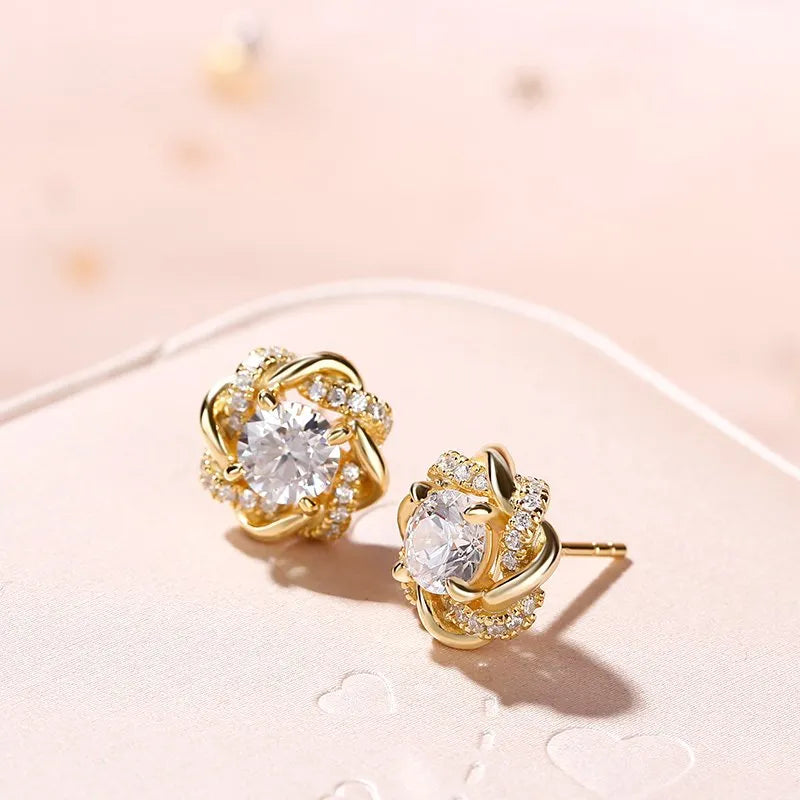 Cleo Encrusted Love Knot Moissanite Stud Earrings