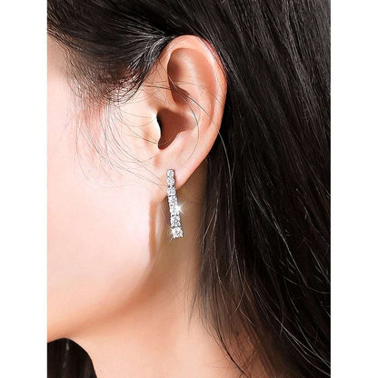 Amelia Moissanite Drop Earrings - Moissanite drop earrings, 18K white gold plated, high quality sterling silver, 7 round cut stones, beautiful and elegant style, fit for daily wear and formal occasions.