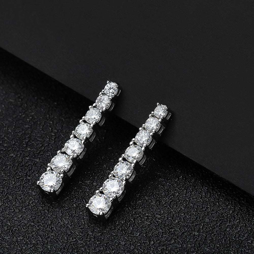 Amelia Moissanite Drop Earrings - Moissanite drop earrings, 18K white gold plated, high quality sterling silver, 7 round cut stones, beautiful and elegant style, fit for daily wear and formal occasions.