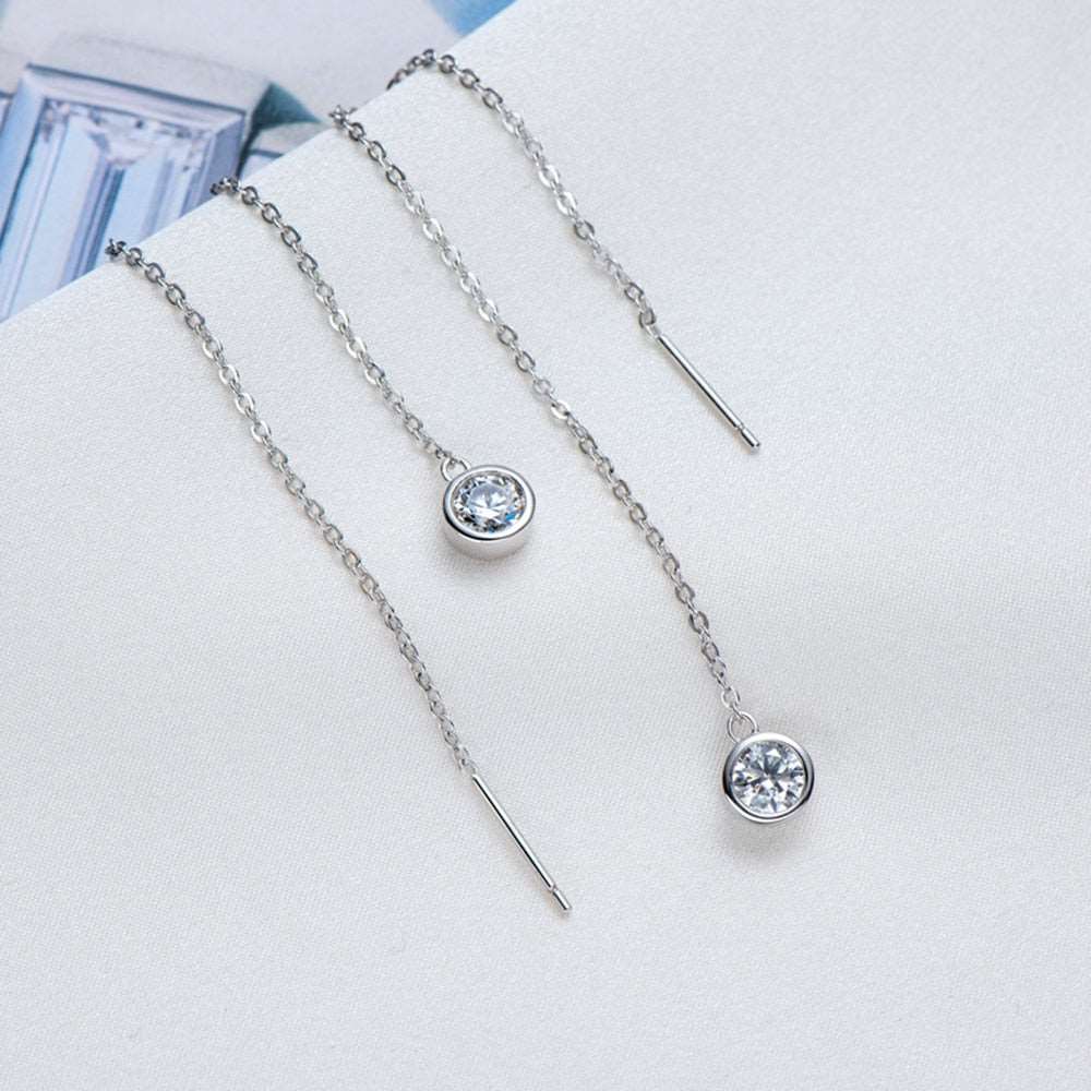 Amara Round Bezel Moissanite Drop Earrings