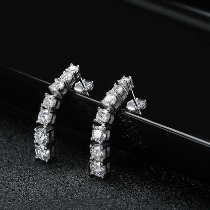 Amelia Moissanite Drop Earrings - Moissanite drop earrings, 18K white gold plated, high quality sterling silver, 7 round cut stones, beautiful and elegant style, fit for daily wear and formal occasions.